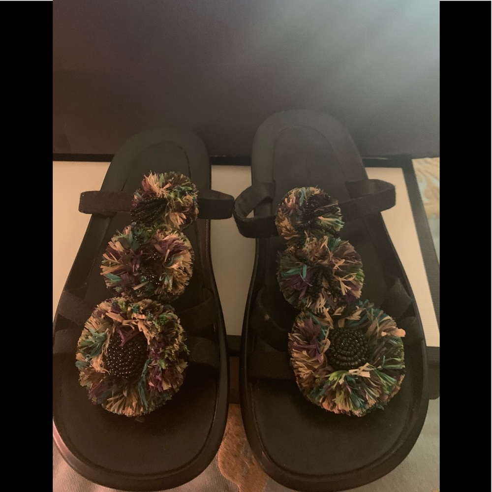 Robert Clergerie Leather/Straw Flat Sandal